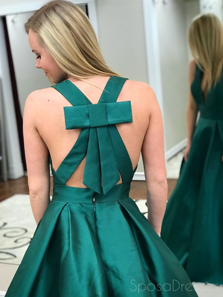 Simple Emerald Green A-line Long Evening Prom Dresses, 17709