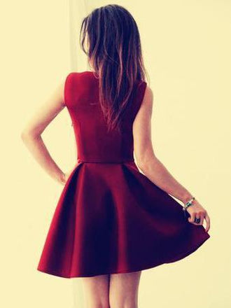 Burgudy V-neck Απλό Φτηνές Κοντές Φορέματα Επιστροφής Online, CM631