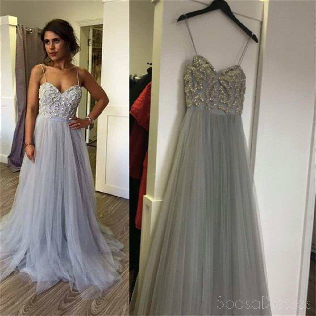 Pas cher Bretelles Spaghetti Gris Perlé Robes de Bal bon marché de Tulle Robes de Bal,PD0166