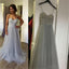 Pas cher Bretelles Spaghetti Gris Perlé Robes de Bal bon marché de Tulle Robes de Bal,PD0166