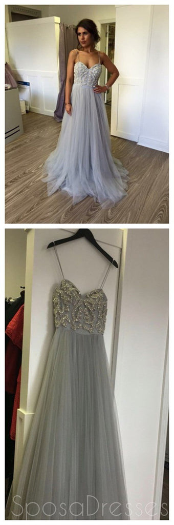 Pas cher Bretelles Spaghetti Gris Perlé Robes de Bal bon marché de Tulle Robes de Bal,PD0166