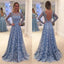 Blue Lace Prom Dresses, Long Sleeves Prom Dresses,A-line Prom Dresses,PD0182