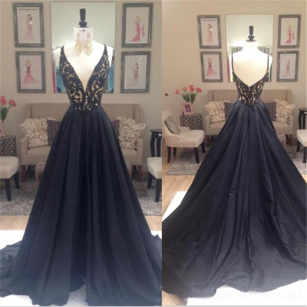 Black A-line Elegantes Vestidos De Baile De Finalistas, Vestidos De Noite Longos e pretos, PD0198.