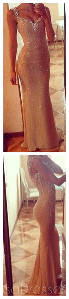 Μακρυμάνικα φορέματα, Χρυσά φορέματα με πούλιες, Φορέματα Prom 2017, Φορέματα γοργόνας, Φόρεμα, Μακριά βραδινά φορέματα, PD0026