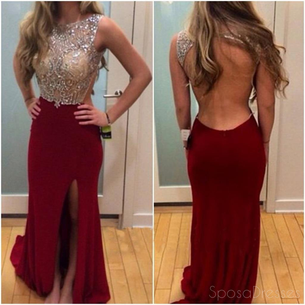 Bourgogne Sexy Dos nu Fente Latérale des Robes de Bal en ligne, Robes de Bal, PD0027