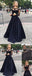 Robe longue de Bal ,Noir,Robe de Bal, Robe de Bal Avec de la Dentelle ,Manches Longues Robe de Bal Élégante,PD0045