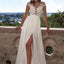 Langes A-Linien-Abendkleid aus weißer Spitze mit Applikationen, sexy Hochzeitsfeierkleid mit Seitenschlitz, WD0124