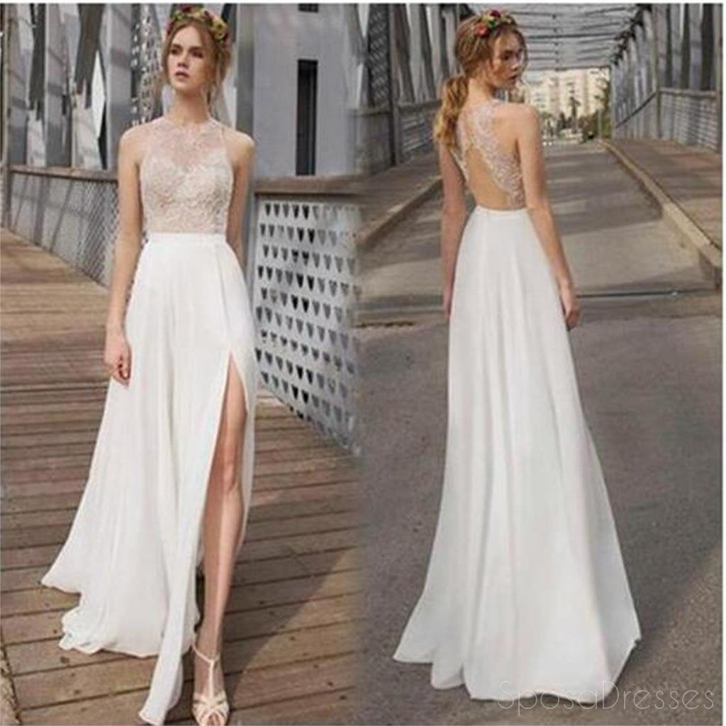 Robe de bal à dos ouvert à gaine longue, robe de bal sexy à fente latérale, robes de mariée populaires à bas prix, WD0123