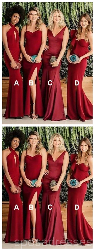 Burgundy Mermaid Long Mismatched Cheap Bridesmaid Dresses Online, WG278