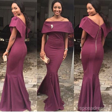Simple Burgundy Mermaid Off Shoulder Cheap Long Bridesmaid Dresses,WG1326