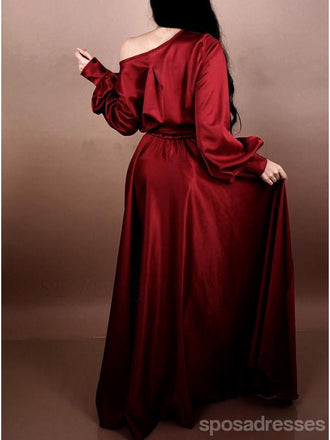 Sexy Burgundy A-line Off Shoulder Long Sleeves Prom Dresses Online,12586