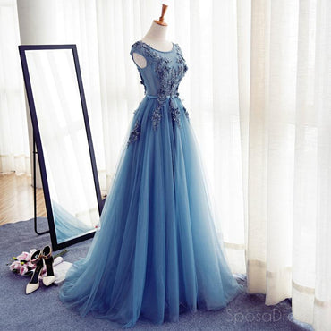 Cap Sleeve Blue Lace Beaded Evening A Line Prom Dresses, Long Sexy Party Prom Dresses, vestiduras de baile largas personalizadas, vestidos formales baratos, 17133