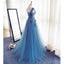 Καπέλο μανίκι μπλε δαντέλα με χάντρες βραδινά φορέματα Prom Line, μακρύ σέξι φόρεμα Prom Party, προσαρμοσμένα μακρά φορέματα Prom, φθηνά επίσημα φορέματα Prom, 17133