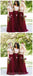 Manches courtes Or Sequin Bourgogne Jupe A-ligne longues robes de demoiselle d'honneur en ligne, WG253