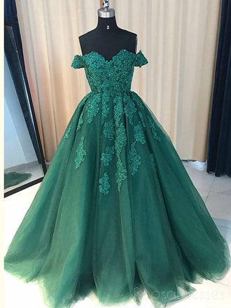 Dentelle verte émeraude hors épaule Une ligne longue Custom Evening Prom Dresses, 17428