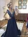 Sexy Blue A-line Straps V-neck Backless Cheap Long Party Prom Dresses Online,12554
