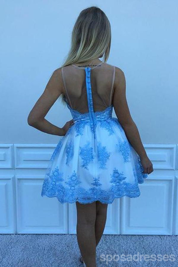 Μπλε Δαντελλών Λαιμών Σεσουλών Δείτε Μέσα από Φτηνές Φορέματα Homecoming 2018, CM414