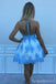 Μπλε Δαντελλών Λαιμών Σεσουλών Δείτε Μέσα από Φτηνές Φορέματα Homecoming 2018, CM414