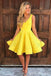 V Neck Pastel Yellow Short Homecoming Dresses Under 100, CM389