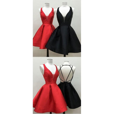 Backless V Λαιμό Μαύρες Φτηνές 2018 Φορέματα Homecoming Κάτω από 100, CM395