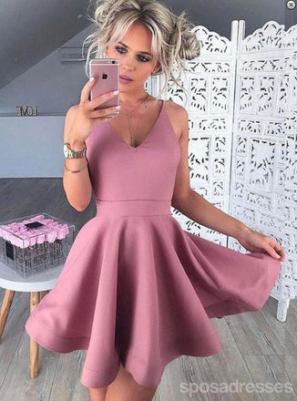 Espaguete segura vestidos de regresso para casa de 2018 baratos rosa abaixo de 100, CM402