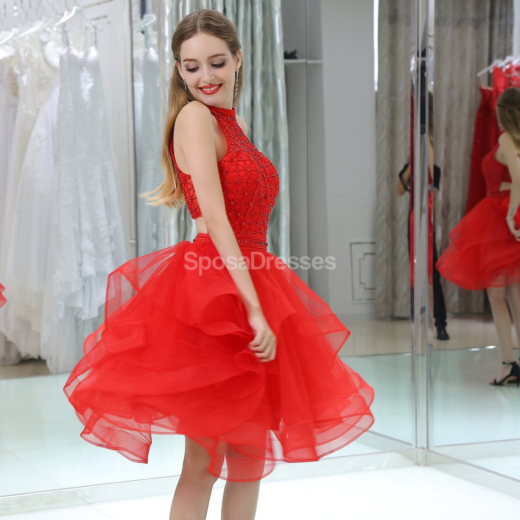 Cabresto vermelho regresso para casa barato enfeitado com contas decora vestidos de baile para os estudantes curtos online, baratos, CM804