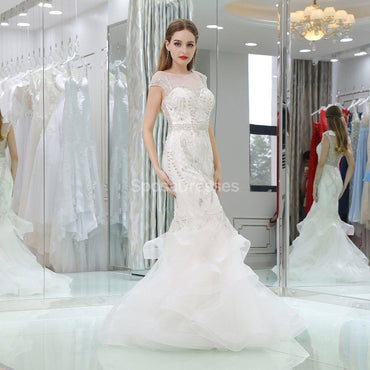 Cap Sleeves Rhinestone Γοργόνα Νυφικά Online, Μοναδικά Νυφικά, WD583