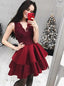 V Neck Burgundy Spitze Billig Kurze Homecoming Dresses Online, CM616