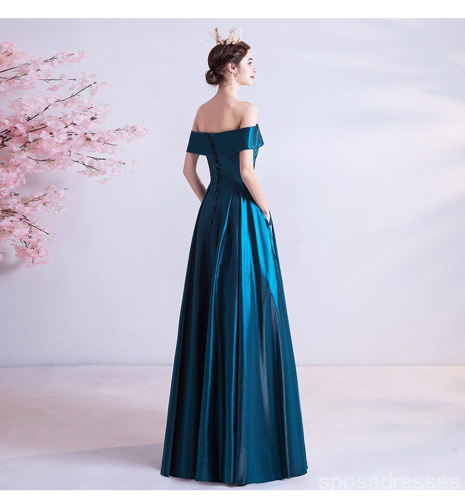 Blue A-line Off Shoulder Long Prom Dresses Online, Evening Party Dresses,12752