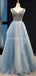 Vestidos largos azules del baile de fin de curso de la colmena del cuello en V únicos, vestidos del baile de fin de curso del partido de tarde, 12229