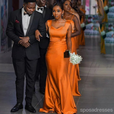 Orange Mermaid Square Neck Cheap Long Bridesmaid Dresses Online,WG1210