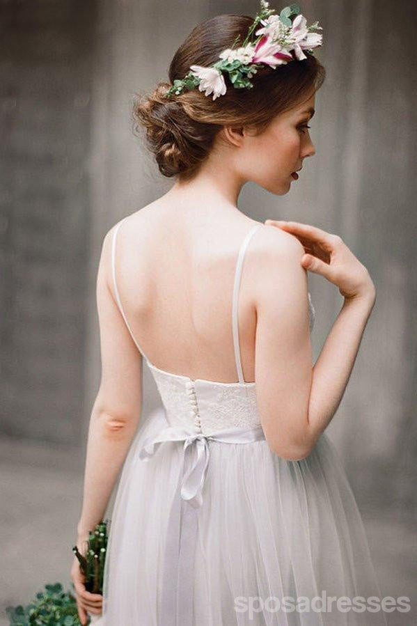 Ilusión simple Spahgetti Straps Tulle Una línea de vestidos de novia en línea, WD369