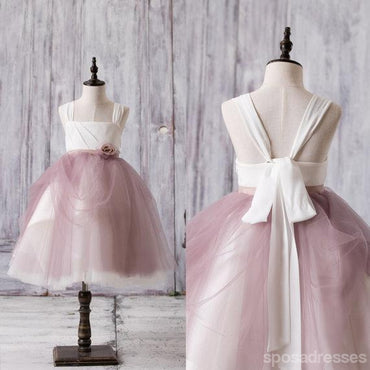 Dernière Arrivée de la Sangle Top Blanc vieux Rose en Tulle Mignon Robes de Fille de Fleur, FG012