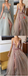 Γκρι πλευρική σχισμή Τούλι με χάντρες μακριά βραδινά φορέματα Prom, Φθηνά φορέματα Custom Party Prom, 18578