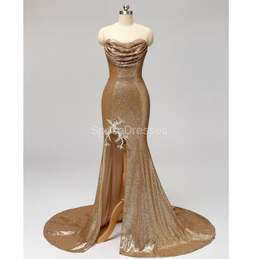 Lentejuelas de oro de Novia de Sirena de Baratos Vestidos de Dama de honor en Línea, WG597