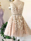 V Neck Lace Beaded Belt Cheap Homecoming Dresses Online, Robes de bal courtes pas chères, CM817