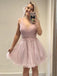Vestidos de homecoming cortos baratos de encaje de color rosa pálido V en línea, CM657