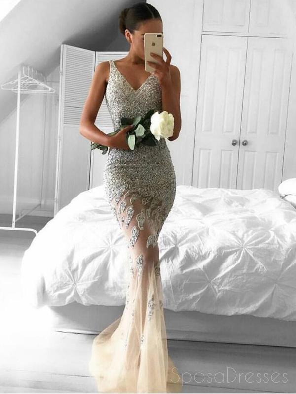 Unique Long Mermaid Evening Prom Dresses,  Custom Lace Long Party Prom Dresses, 17023