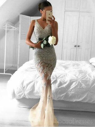 Unique Long Mermaid Evening Prom Dresses,  Custom Lace Long Party Prom Dresses, 17023