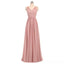Dusty Pink V Neck Lace Straps Chiffon largo Vestidos de dama de honor baratos en línea, WG280