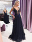 Σκούρο ναυτικό μπλε v λαιμό δείτε μέσα από μακριά φορέματα prom βράδυ, φτηνά custom γλυκό 16 φορέματα, 18455