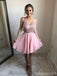 Sexy Open Back Halter Lace Pink Κοντά Homecoming Φορέματα Online, CM637