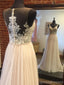 Encaje con cuello en V Ver a través de una línea de vestidos de novia baratos en línea, WD356