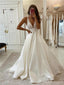 Robes de mariée pas cher en dentelle col en V en ligne, robes de mariée uniques à bas prix, WD594