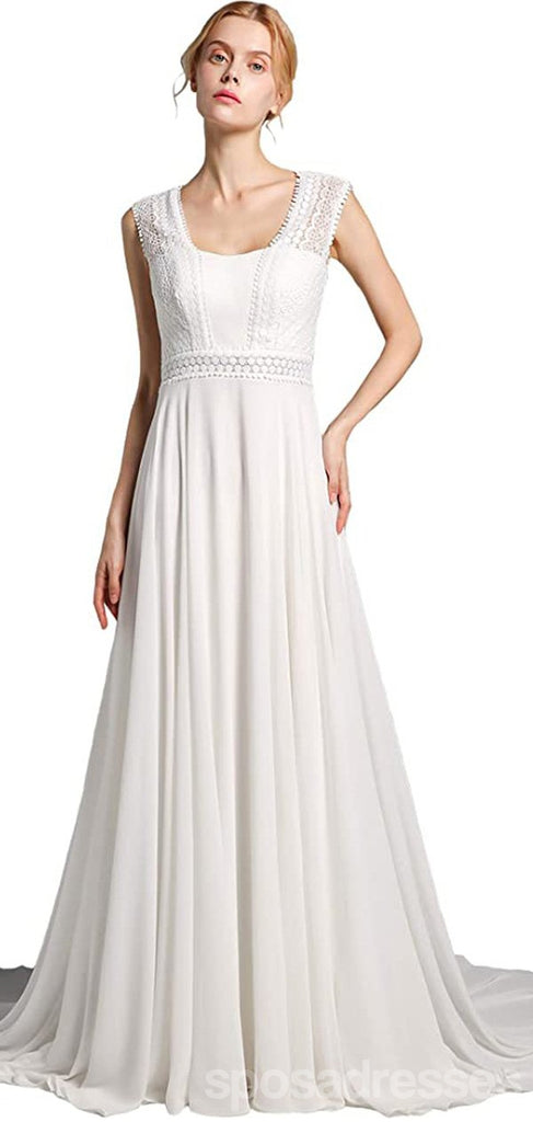 Simple A-line Sleeveless Lace Wedding Dresses, Cheap Wedding Gown, WD728