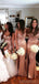 Mermaid Side Slit Spaghetti Straps Sequin Long Bridesmaid Dresses Online, WG883