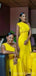 Elegant Sheath Yellow One Shoulder Sleeveless Cheap Long Bridesmaid Gown Dress,WG980