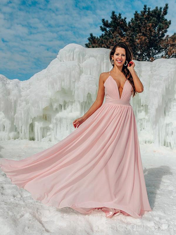 A-line Deep V Neck Sleeveless Cheap Prom Dresses, Sweet 16 Prom Dresses, 12434