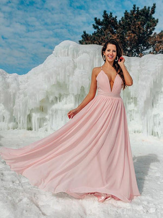 A-line Deep V Neck Sleeveless Cheap Prom Dresses, Sweet 16 Prom Dresses, 12434