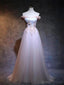A-line Applique Off The Shoulder Long Prom Dresses, Sweet 16 Prom Dresses, 12492